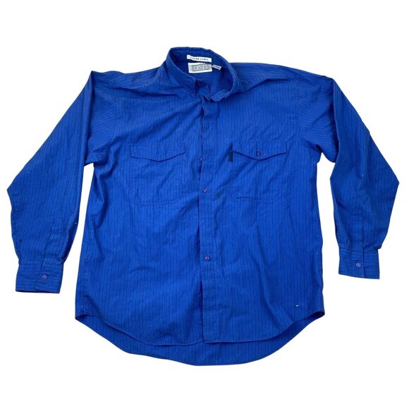 Vintage Levis Men Shirt Large Silver Label Long Sleeve Button Up Pinstriped Blue - Picture 1 of 11